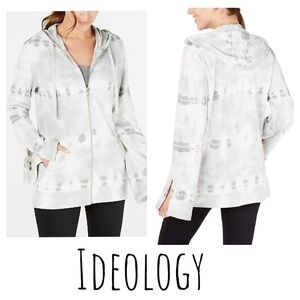 Ideology Tie-Dyed Bell-Sleeve Hoodie gray white yoga full zip long sleeve